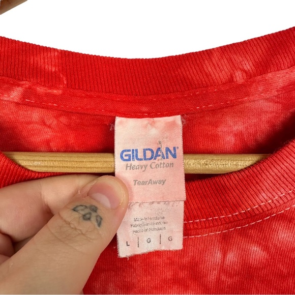 Vintage Checkered Print Rose Tie Dye Long Sleeve Crewneck Cotton Shirt Red L - Picture 6 of 9